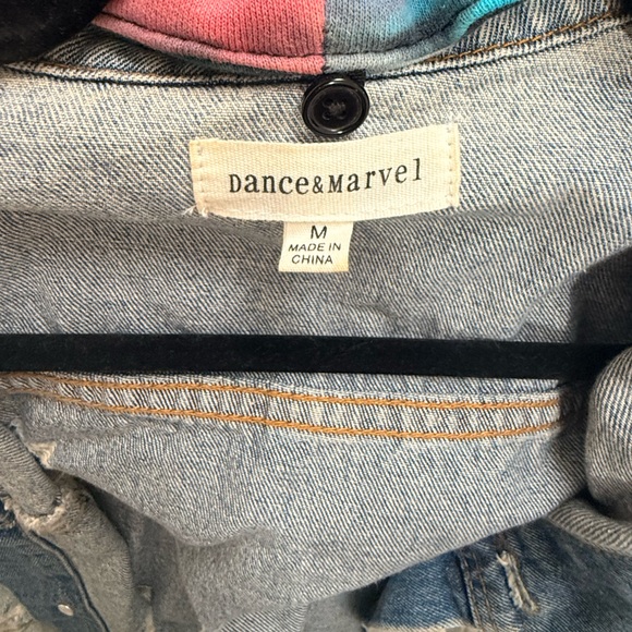 Tie-Dye Sleeve Light Wash Denim Jacket with Detachable Hood - Blue/Pink - Picture 5 of 5